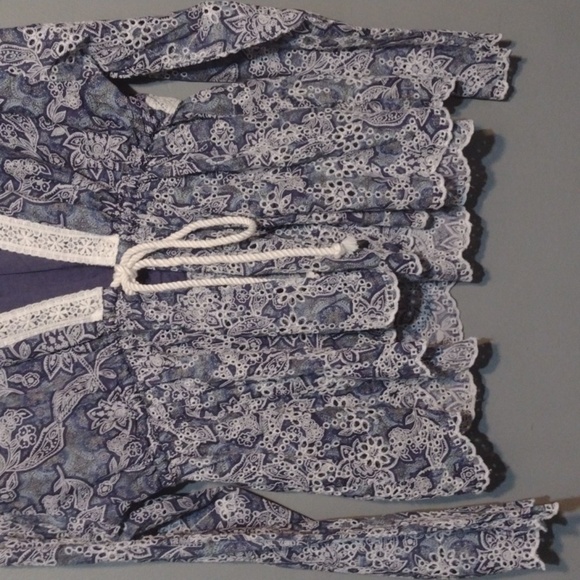 FREE PEOPLE Anissa Floral Print Embroidered Tie-Front Bed Jacket  size xs - Picture 7 of 12